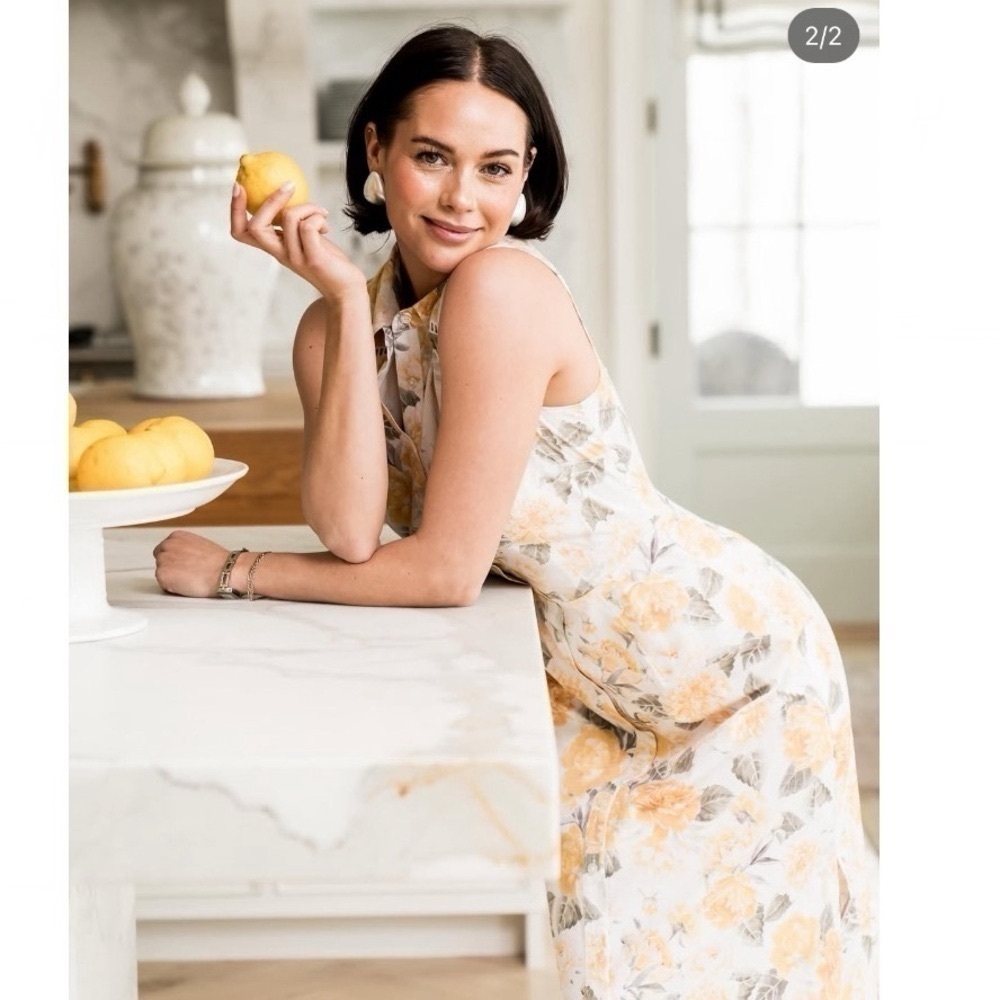 NEW Rachel Parcell Sleeveless Floral Midi Shirt Dress Ivory Yellow 10 - Picture 3 of 16
